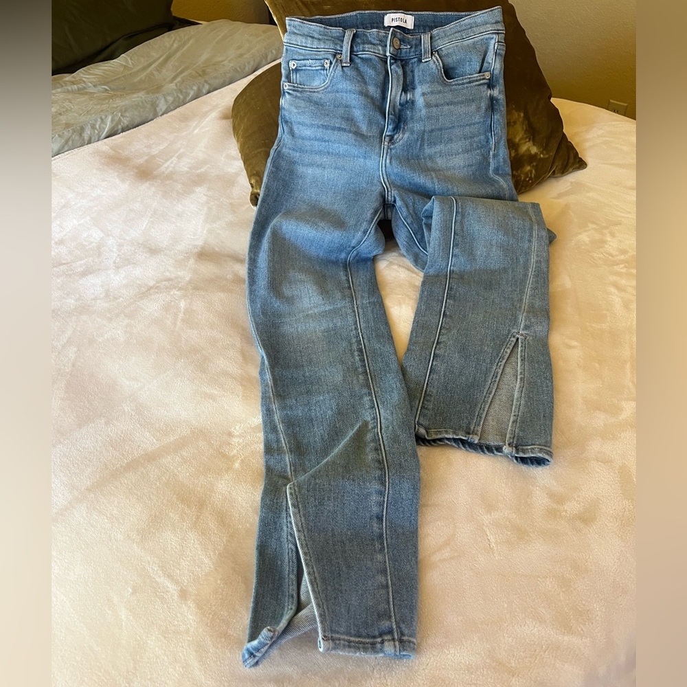 Pistola Teagan High Rise Light Blue Straight Leg Jeans with Slit - Sz 27